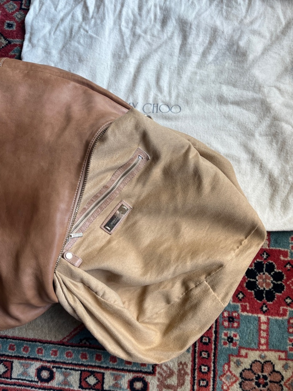 Jimmy Choo tan leather Hobo tote. Patina/spots/Camel leather/suede interior - Picture 7 of 9